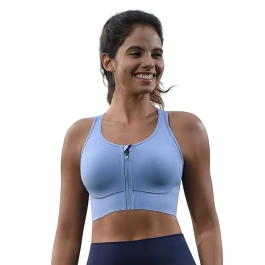 Front Zipper Racerback Sports Bra High Impact Molded Cups