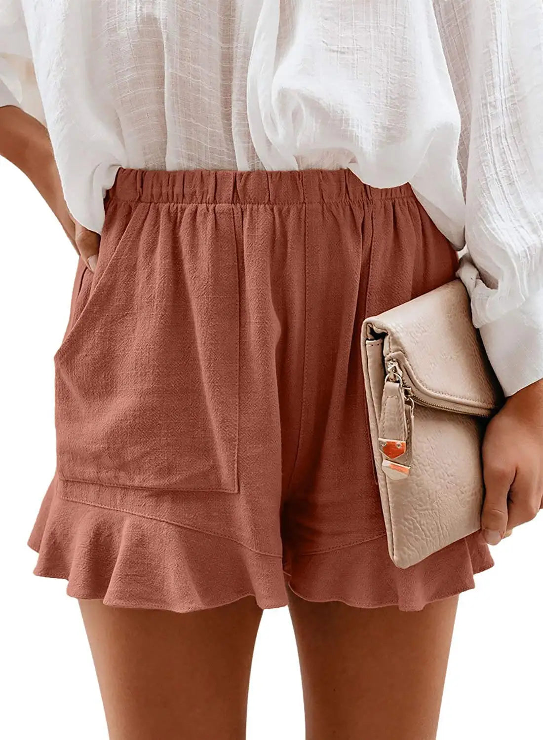 Women Summer Elastic Waist Shorts Lightweight Casual Beachwear