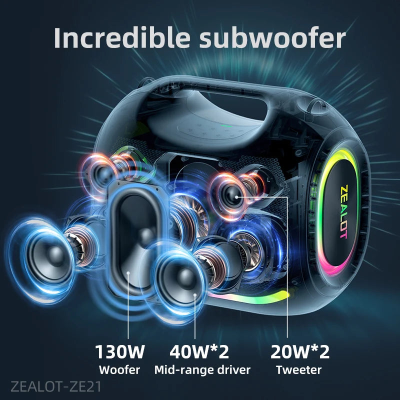 ZEALOT 250W Wireless TWS Subwoofer Waterproof Bluetooth Speaker HiFi Sound