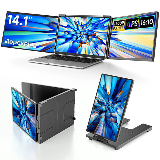 Dopesplay 14.1 inch Triple Screen Extender for Laptops 1200P FHD IPS Type-C Dual Portable Monitor For Macbook Chrome Up to 17.3