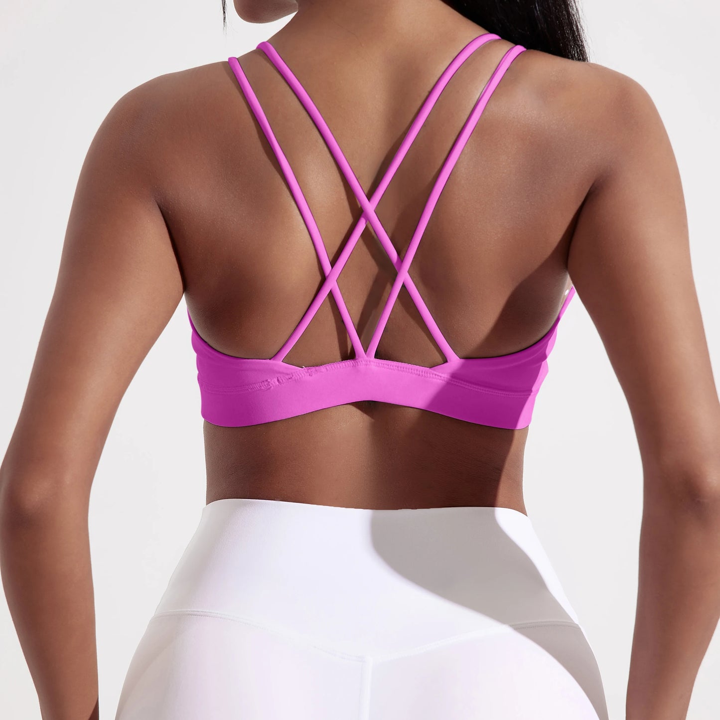 Solid Color Cross Fitness Bra For Women With Chest Pad Breathable Nylon Spandex
