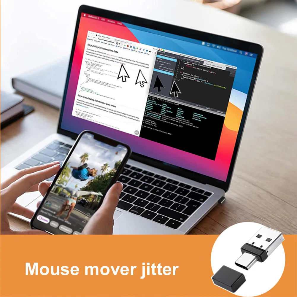 USB Type C 2 In 1 Mouse Jiggler Plug & Play Undetectable Mouse Shaker Prevent Laptop Entering Sleep Mouse Mover for Tablet PC
