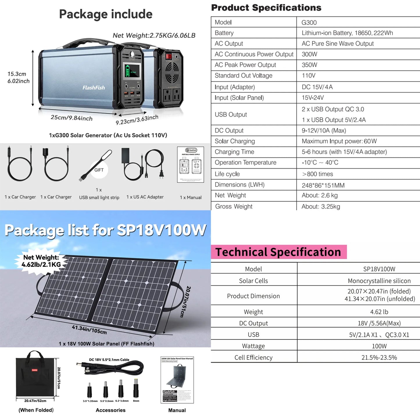 FF Flashfish P56 Portable Power Station 330W Peak 600W AC Outlet 288.6Wh Solar Generator DC for Solar Panel Outdoor Power Drone