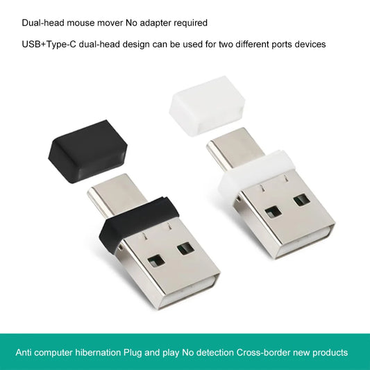 USB Type C 2 In 1 Mouse Jiggler Plug & Play Undetectable Mouse Shaker Prevent Laptop Entering Sleep Mouse Mover for Tablet PC