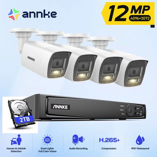 ANNKE 12MP Camera Kits Smart Dual Light Security 8CH NVR 4PCS POE Camera Outdoor CCTV Video Surveillance Protection Camera