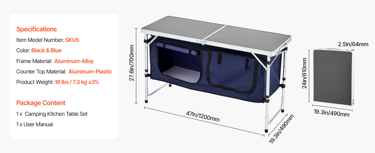 SucceBuy Camping Kitchen Table Foldable Outdoor Cooking Station
