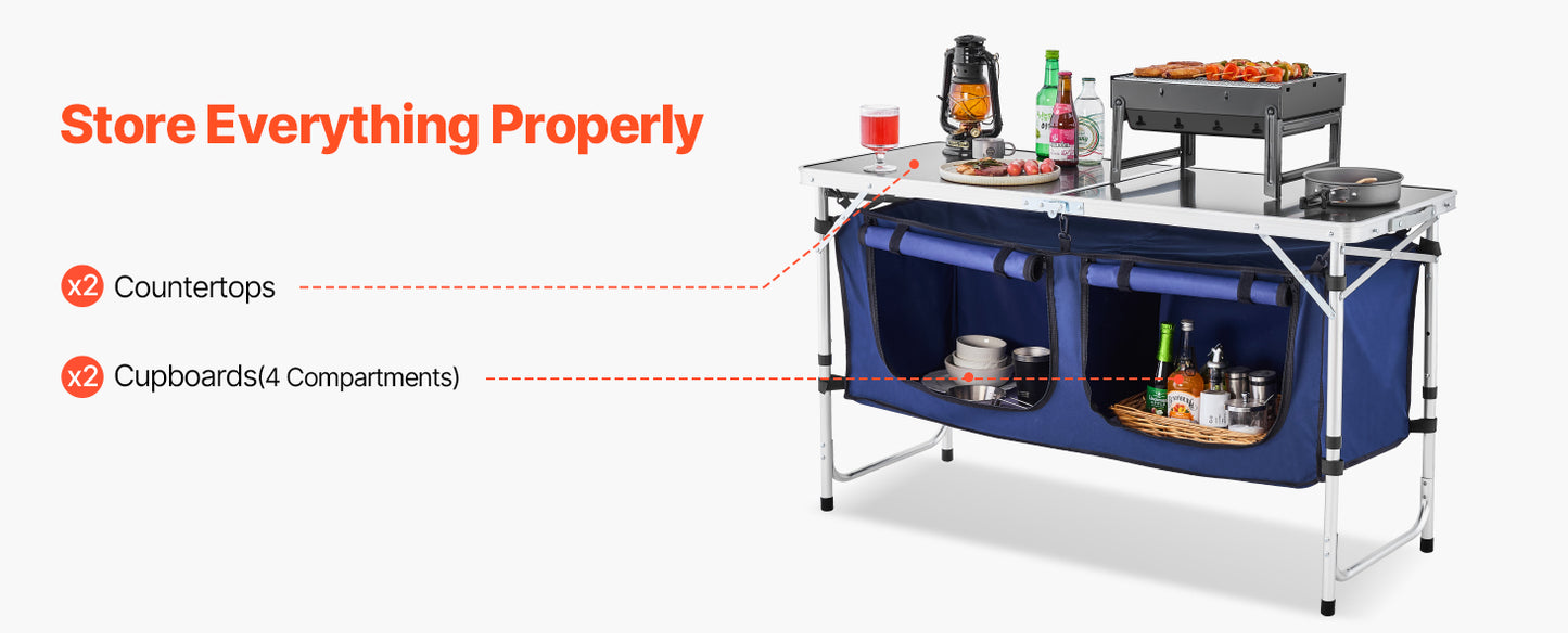 SucceBuy Camping Kitchen Table Foldable Outdoor Cooking Station