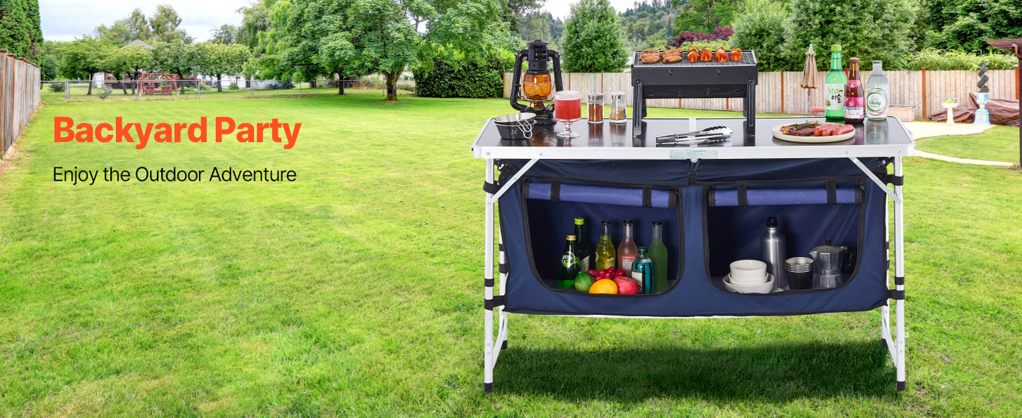 SucceBuy Camping Kitchen Table Foldable Outdoor Cooking Station