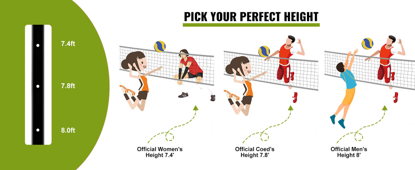 SucceBuy Volleyball Net System With Adjustable Height Poles And Pump